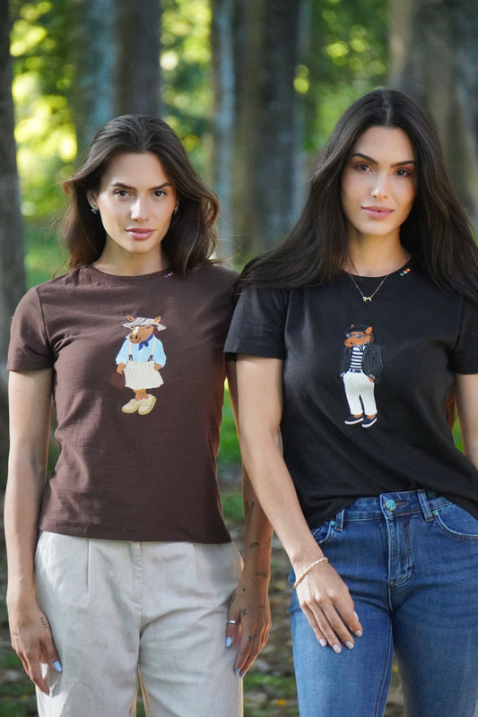 Camiseta Polo Horse College by Dani Miro - Marrom