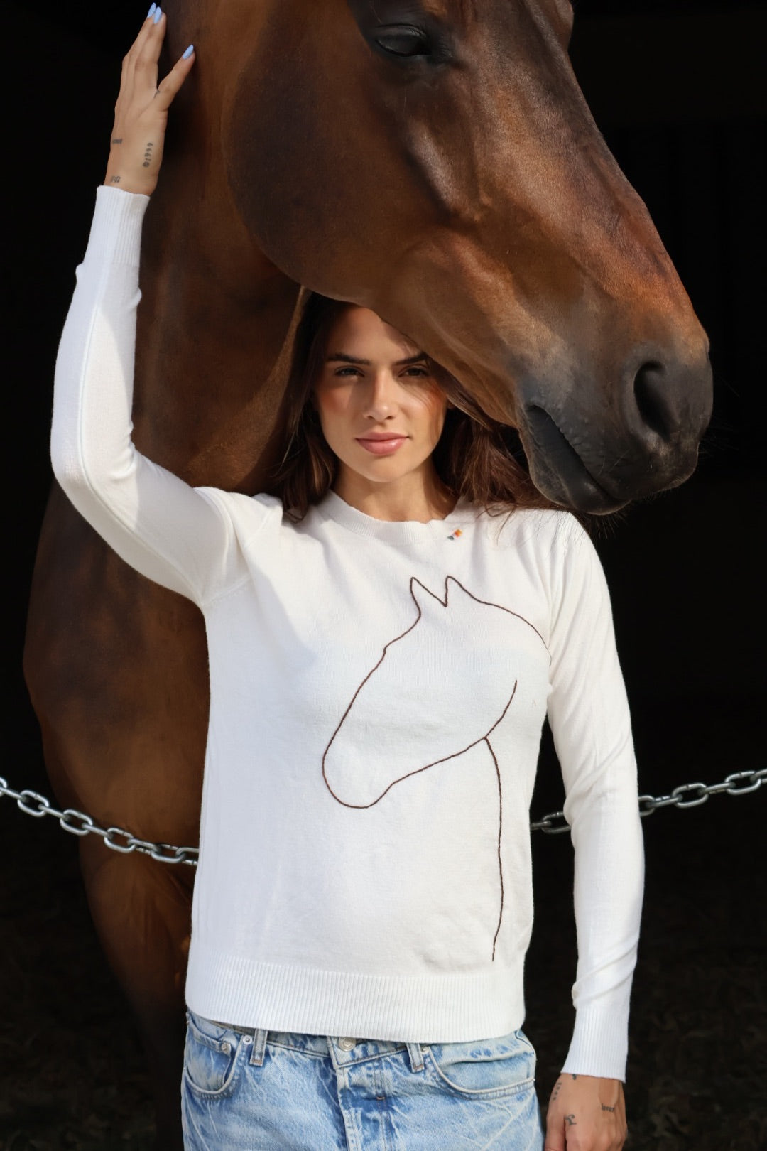 Pullover careca - Cavalo Contorno *bordado a mão* - Branco