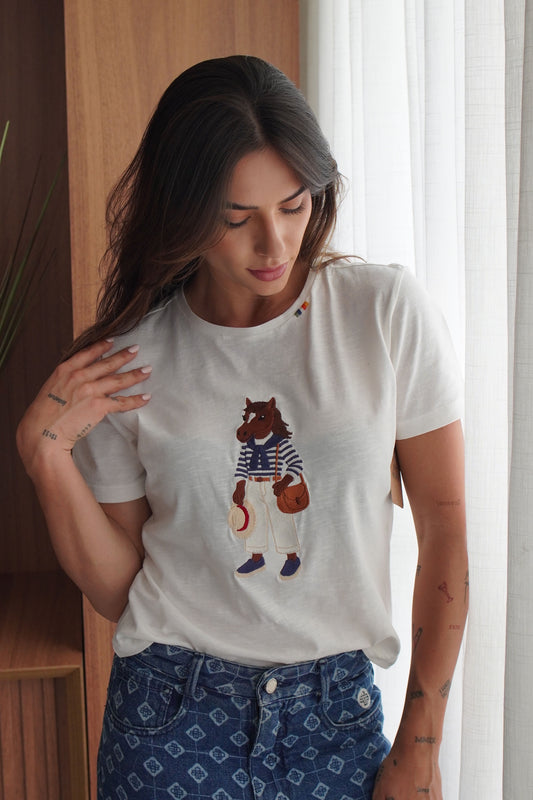 Camiseta Polo Horse Navy by Dani Miro - Branca