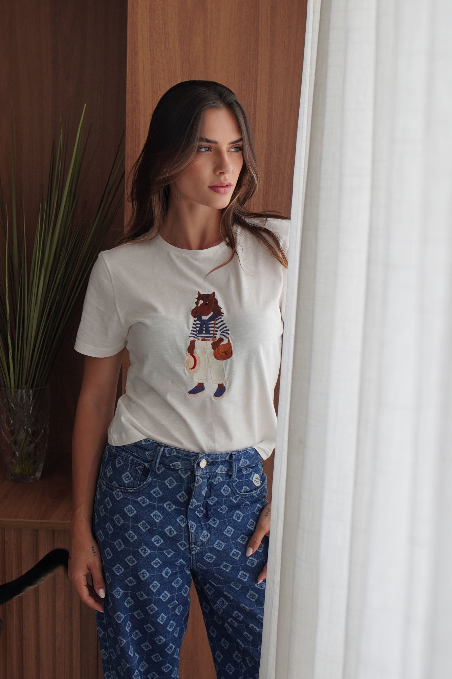 Camiseta Polo Horse Navy by Dani Miro - Branca