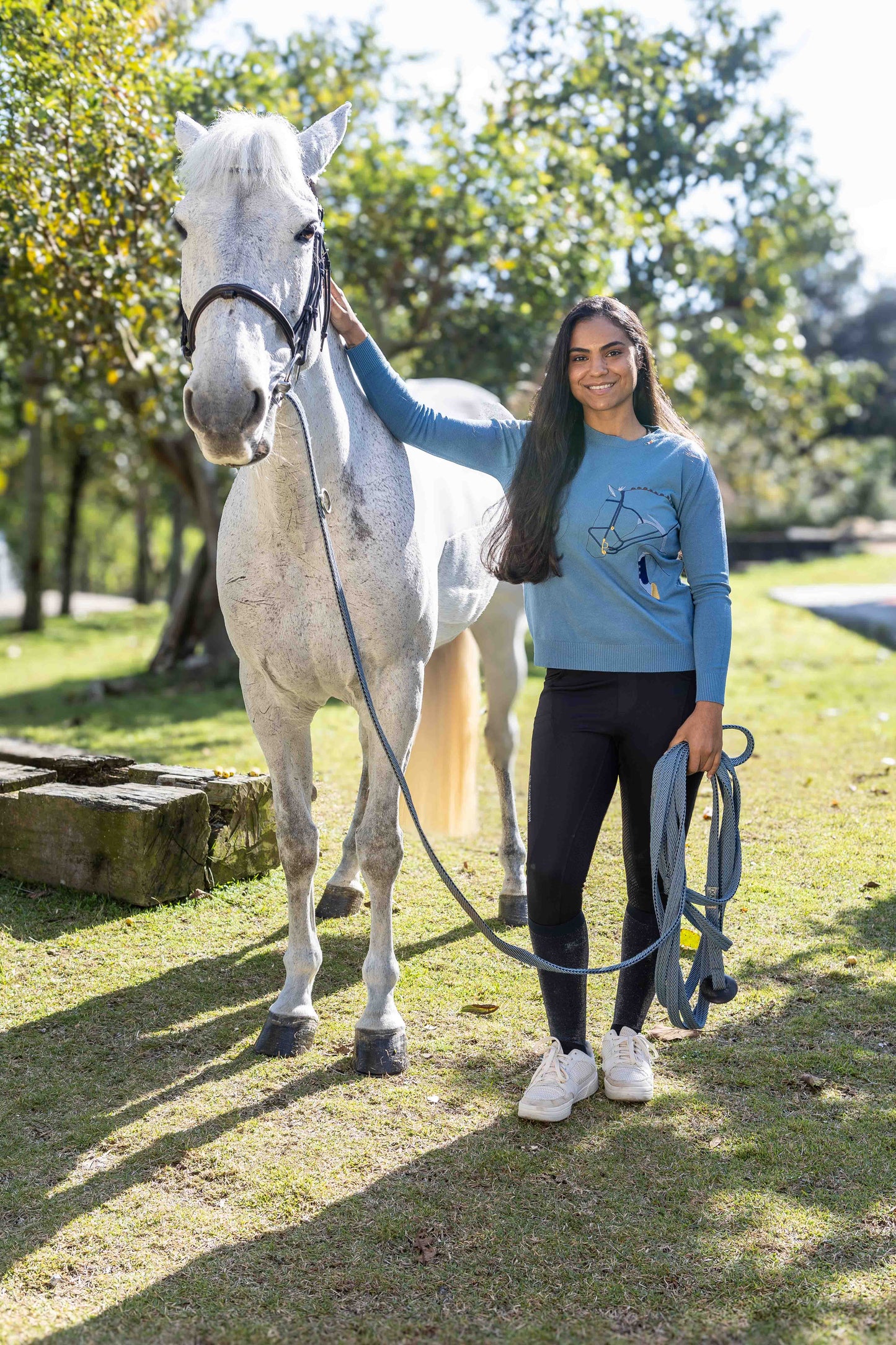 Pullover Careca Cavalo Rédeas - Azul