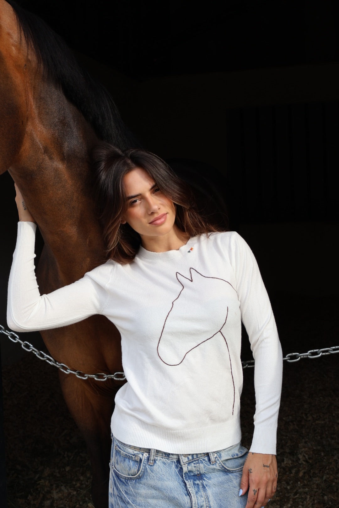 Pullover careca - Cavalo Contorno *bordado a mão* - Branco
