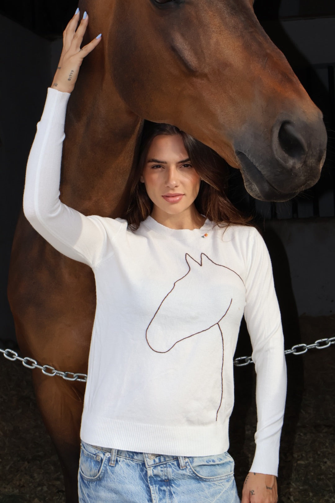 Pullover careca - Cavalo Contorno *bordado a mão* - Branco