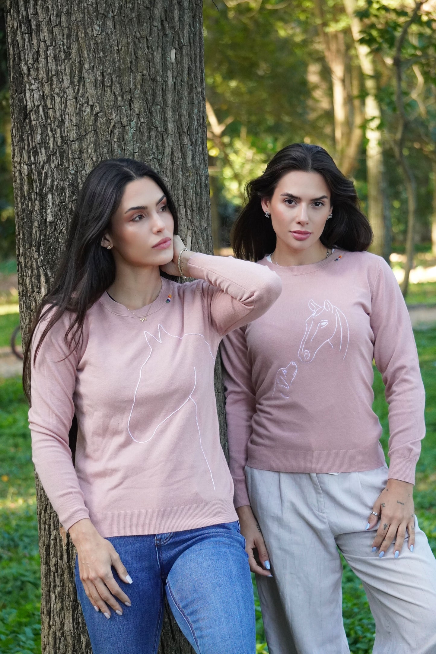 Pullover careca - Cavalo Contorno *bordado a mão* - Rosa