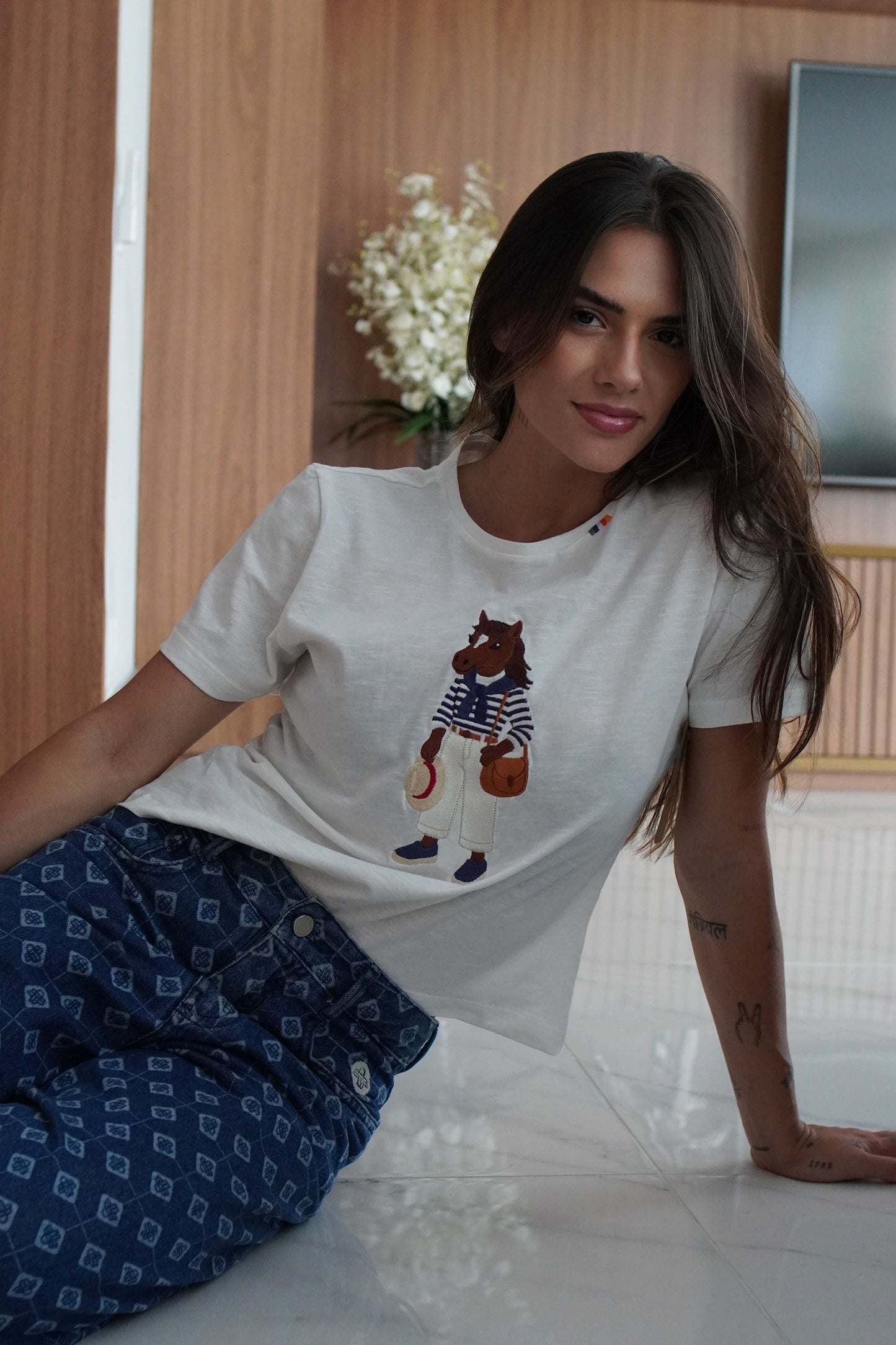 Camiseta Polo Horse Navy by Dani Miro - Branca