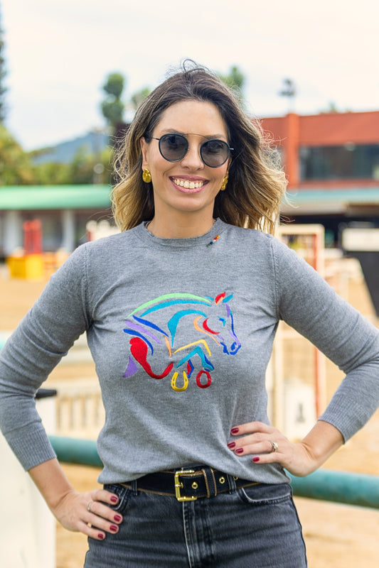 Pullover careca cavalo colorido