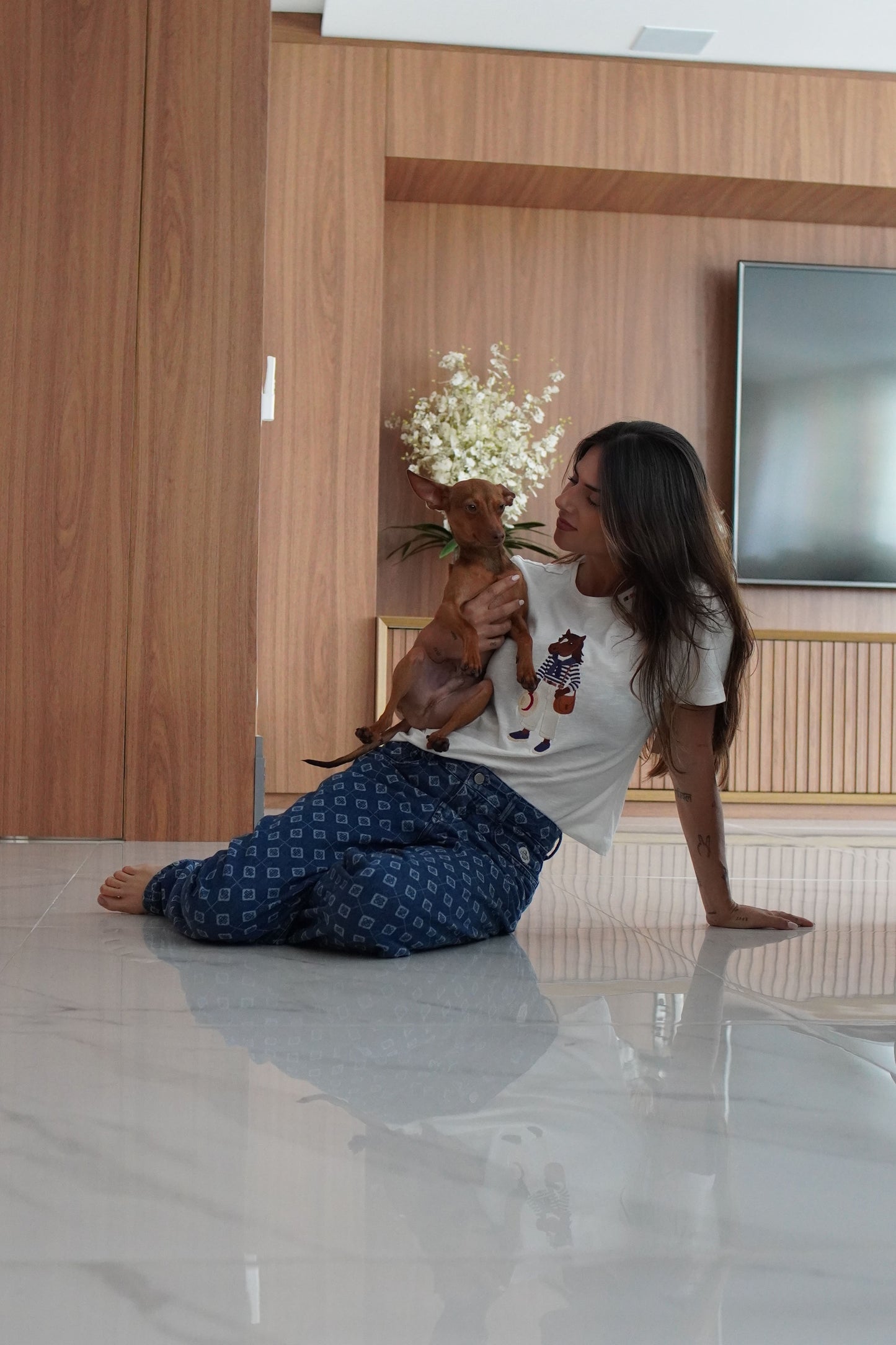 Camiseta Polo Horse Navy by Dani Miro - Branca