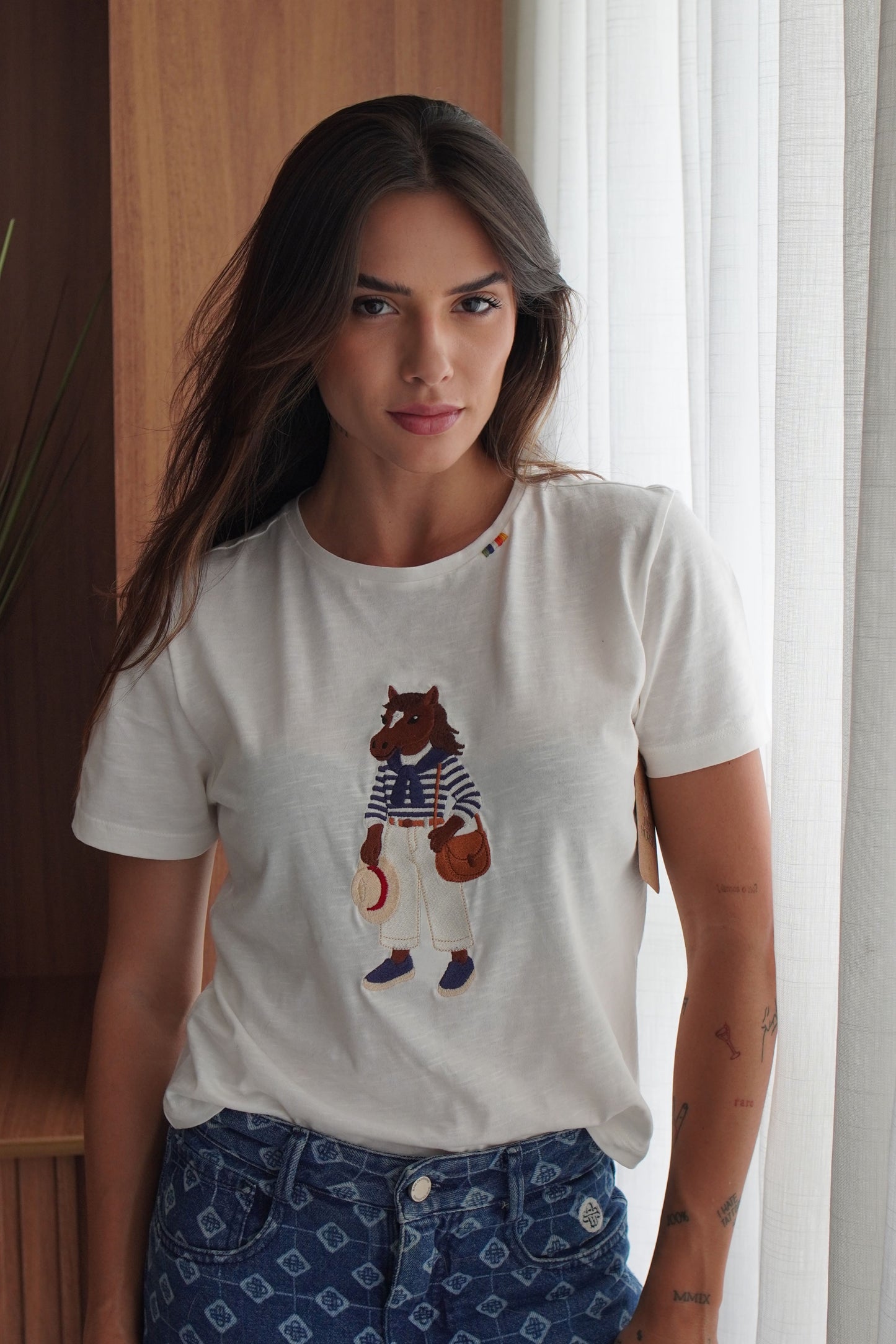 Camiseta Polo Horse Navy by Dani Miro - Branca