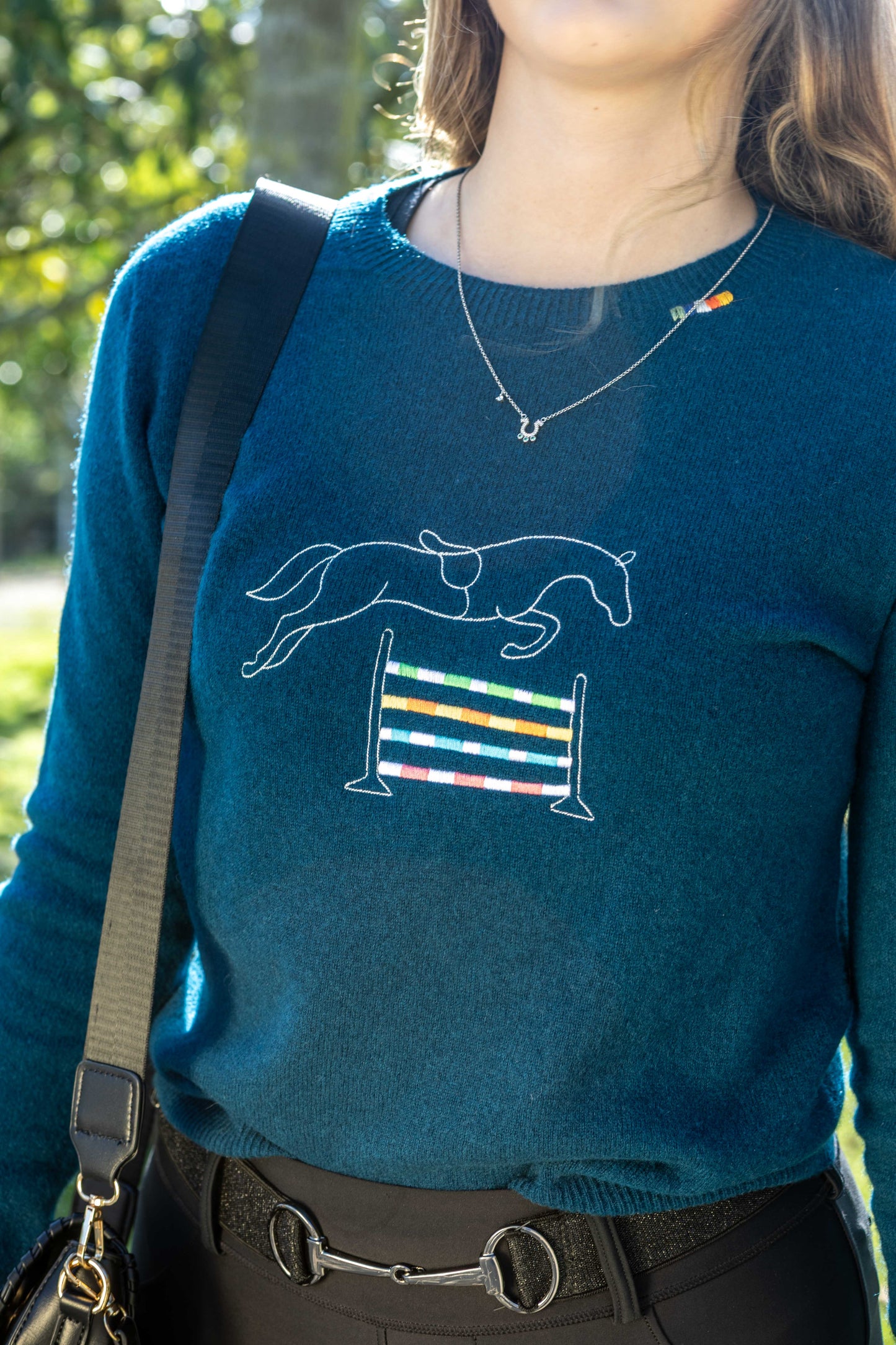 Pullover Careca lã Cavalo Saltando Moderno - Marinho