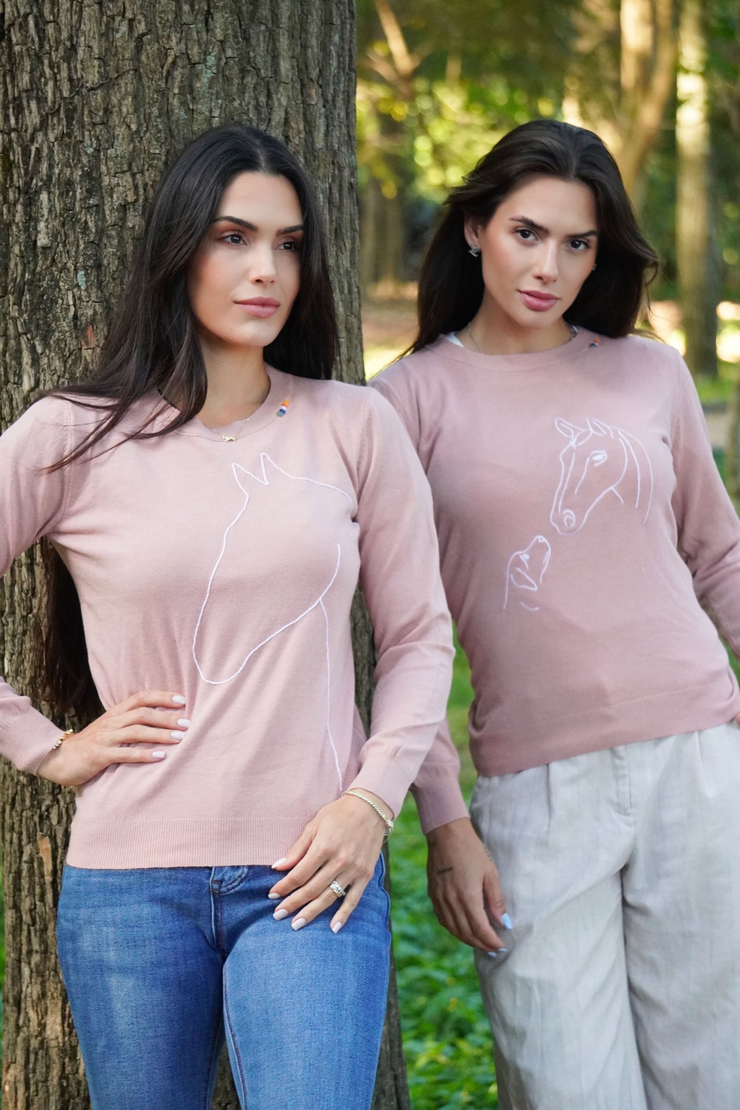 Pullover careca - Cavalo Contorno *bordado a mão* - Rosa