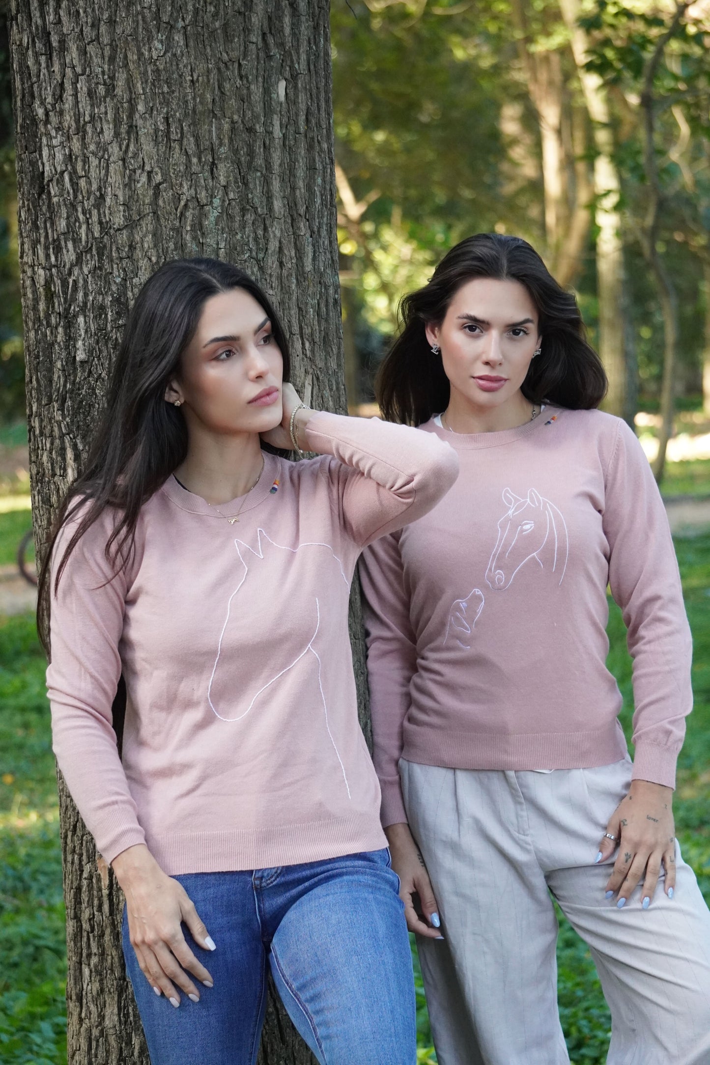 Pullover careca - Cavalo Contorno *bordado a mão* - Rosa
