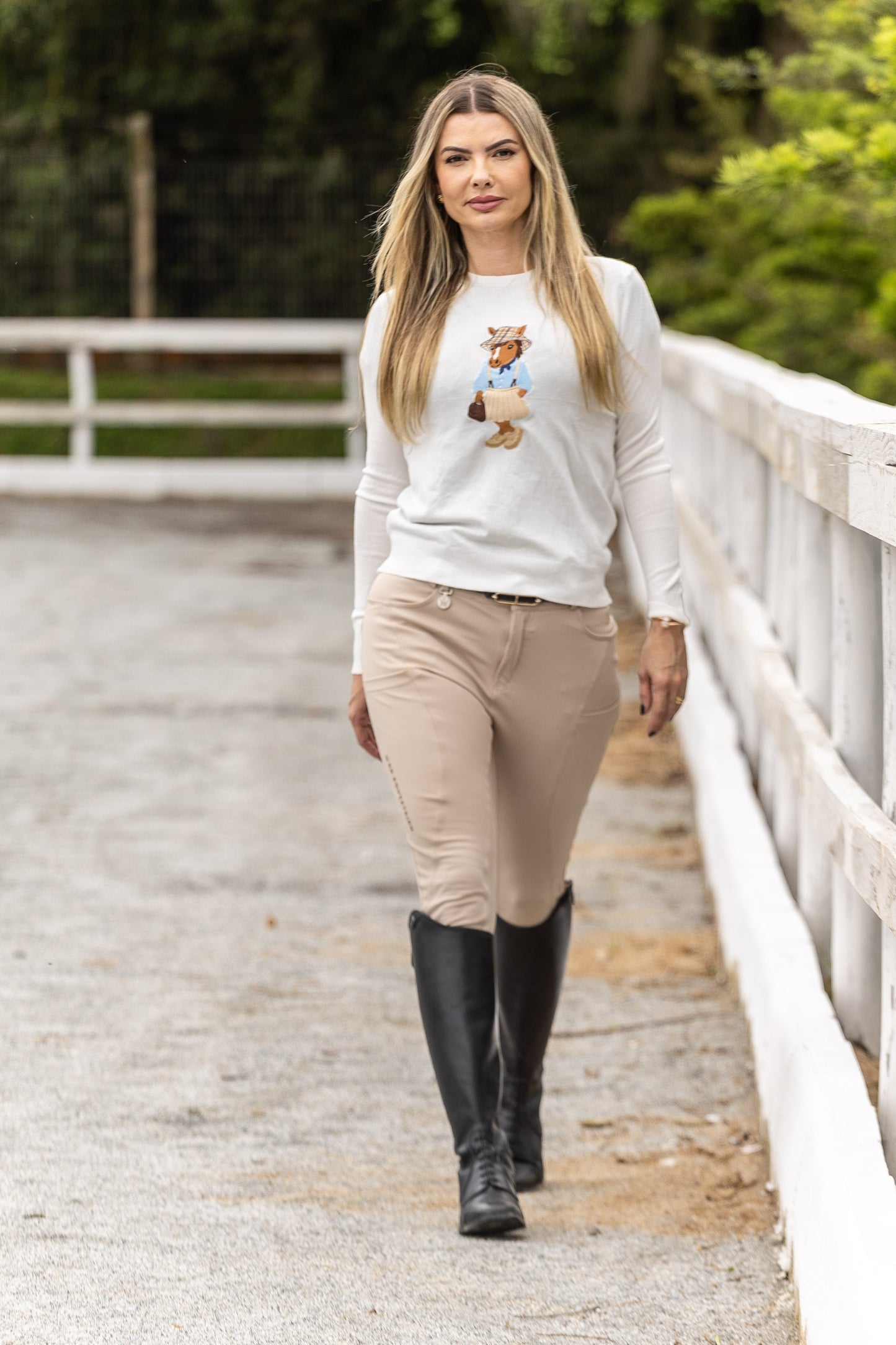 Sueter Polo Horse College by Dani Miro - Branco