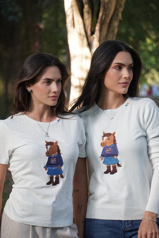 Camiseta Polo Horse Country by Dani Miro - Branca